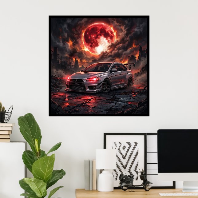 Poster Mitsubishi Lancer Evo 10 Sob uma Lua Carmesim (Escritório em casa)