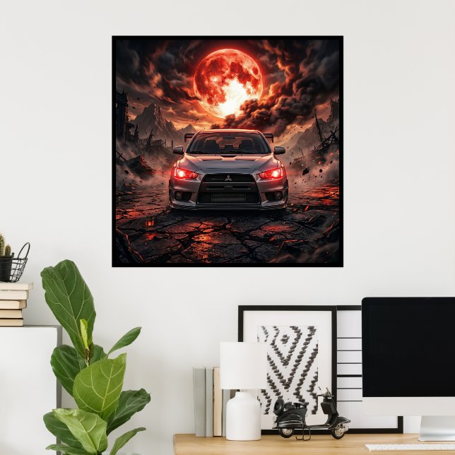 Poster Mitsubishi Lancer Evo 10 Sob uma Lua Carmesim (Escritório em casa)