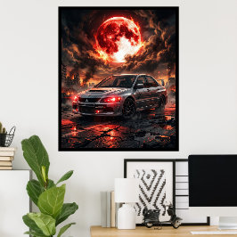 Poster Mitsubishi Lancer Evo 9 Sob a Lua Carmesim