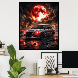 Poster Mitsubishi Lancer Evo 9 Sob a Lua Carmesim