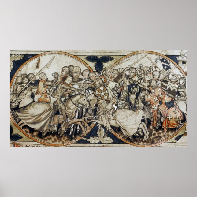 Poster Mittelalterliche Buchmalerei Kampfszene (Frente)