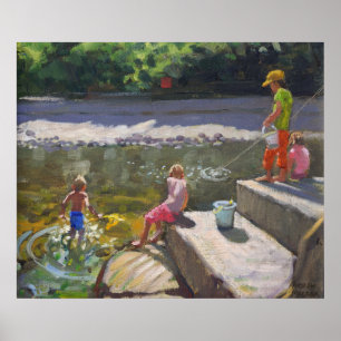 Póster Miúdos que pescam Looe Cornualha 2014