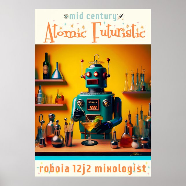 Poster Mixologista de Robô Retro-Futurístico ROBIA 12J2 (Frente)