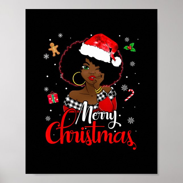 Poster moça africana negra melanina americana natal santa (Frente)