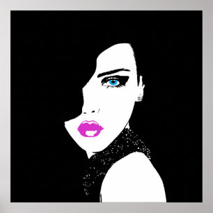 Poster Moça Negra Rosa Azul