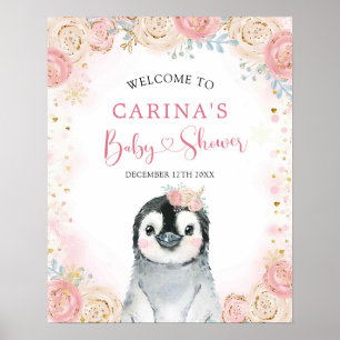 Poster Moça Pinguim Inverno Snowflake Sinal de Boas-vinda