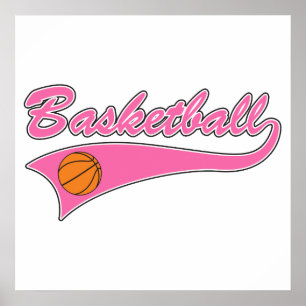 Poster moças cor-de-rosa com logotipo de basquete
