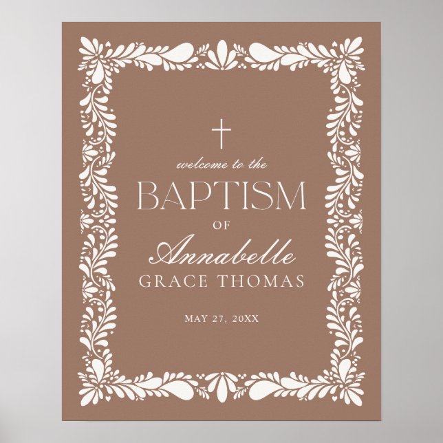 Poster Mocha Brown Talavera Azulejo Fiesta Baptism Bem-vi (Frente)