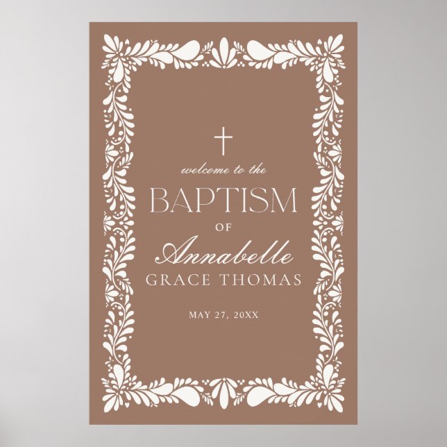 Poster Mocha Brown Talavera Azulejo Fiesta Baptism Bem-vi (Frente)
