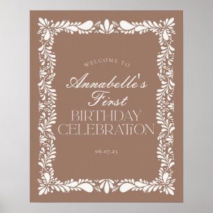 Poster Mocha Brown Talavera Fiesta Birthday Bem-vindo