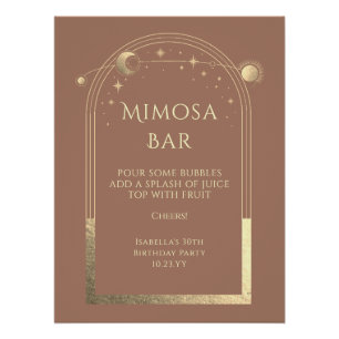 Póster Mocha Celestial Dourado Mimosa Bar Sol Lua Estrela