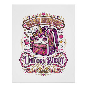Póster Mochila Unicórnio Amigo Unicórnio Estilo Merch Des