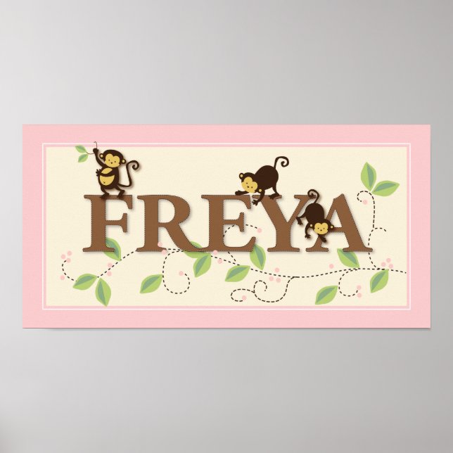 Póster Mod Monkey Personalizado Nome Personalizado do Beb (Frente)