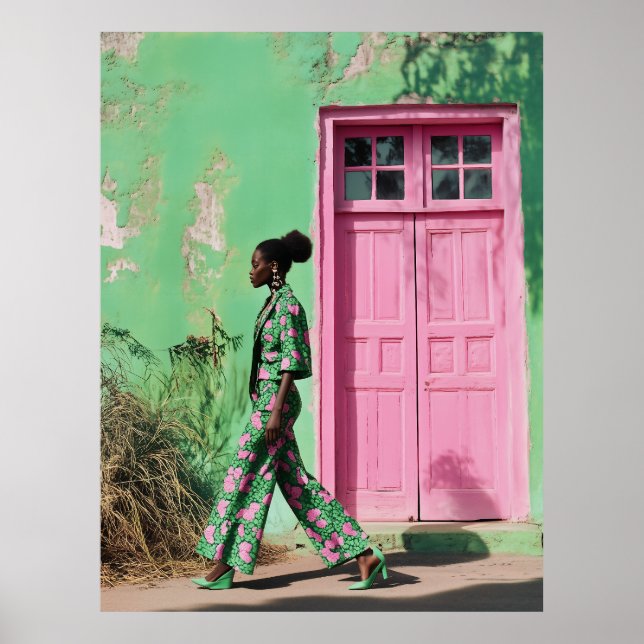 Poster Moda a negrito numa paisagem urbana vibrante (Frente)