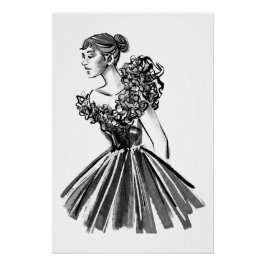 Póster Moda Couture Desenhada à Mão