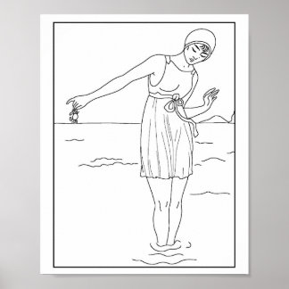 Poster Moda de 1913 Mulher, Calcinha do Oceano Água