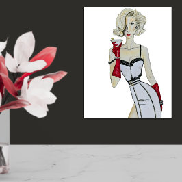 Poster Moda do Modelo Pin-Up da Vintage Watercolor