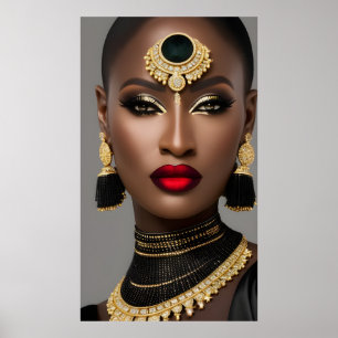 Poster Moda Exótica jóias de ouro preto mulher africana
