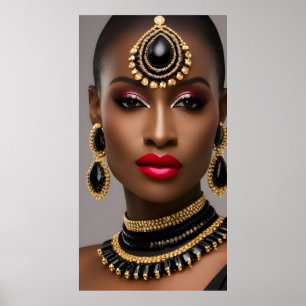 Poster Moda feminina clássica Jóias africanas de ouro pre