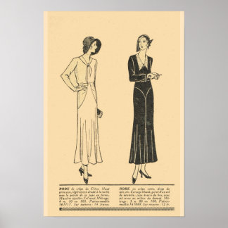Póster Moda francesa retrô-vintage,Vestidos do dia 1931
