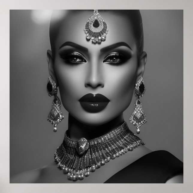 Poster Moda monocromática jóias preto branco mulher (Frente)