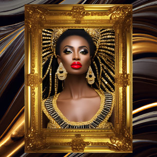 Poster Moda Mulher Africana Ouro Vestido Enfeitado Com Jo