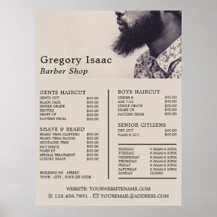 Poster Modelo Black Beard, Lista de Preços de Barbeiros M