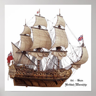 Póster Modelo britânico do século XVII do navio de guer