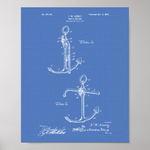 Póster Modelo da arte da patente da âncora 1902 do navio