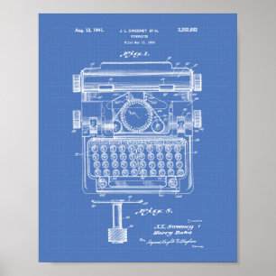 Póster Modelo da arte da patente da máquina de escrever