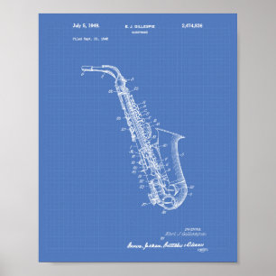 Poster Modelo da arte da patente do saxofone 1949