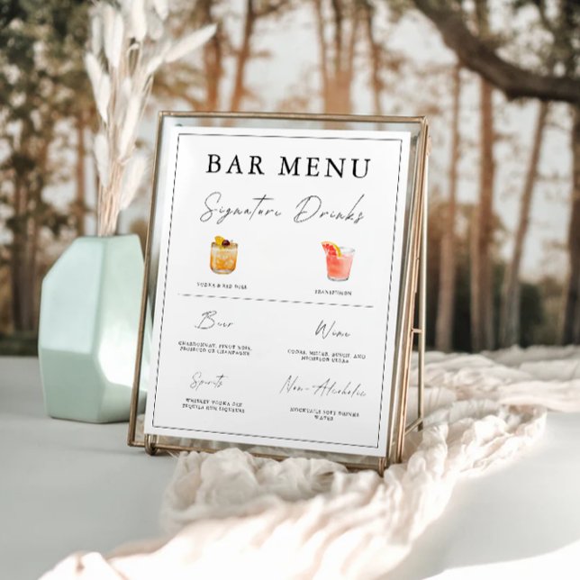 Poster Modelo de Bar do Menu de Casamento (Wedding Bar Menu Sign Template)