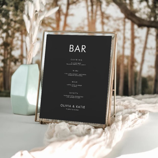 Poster Modelo de Bar do Menu de Casamento Negro (Black Wedding Bar Menu Sign Template)