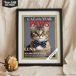Poster Modelo de Capa de Revista de Gato Personalizado Re