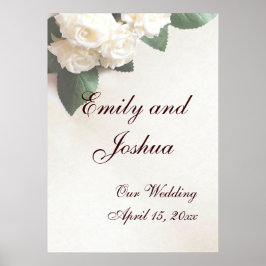 Póster Modelo de Cartaz de Casamento com Rosas Brancas Ma