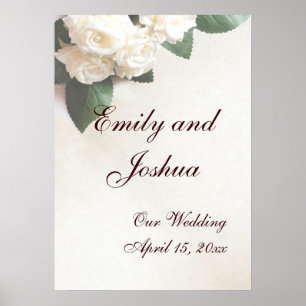 Póster Modelo de Cartaz de Casamento com Rosas Brancas Ma