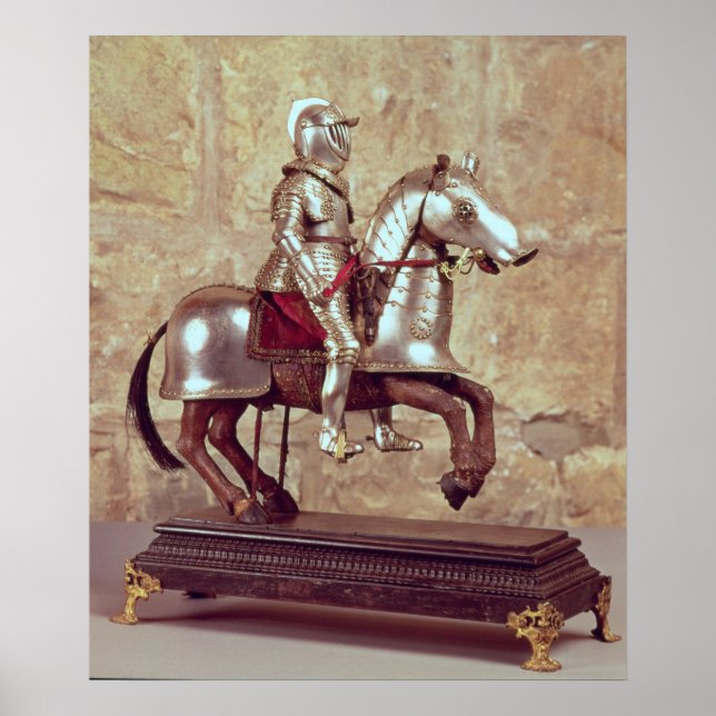 Póster Modelo de cavalo barrado e cavaleiro, c.1640 (Frente)