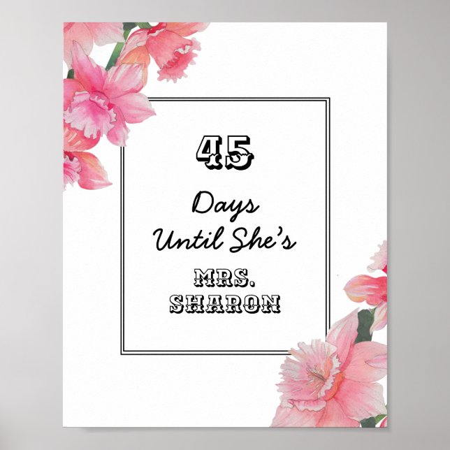 Poster Modelo de contagem de dias de casamento (Frente)