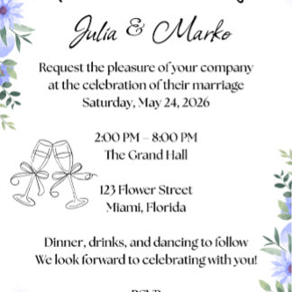 Poster Modelo de Convite de Casamento Floral Romântico