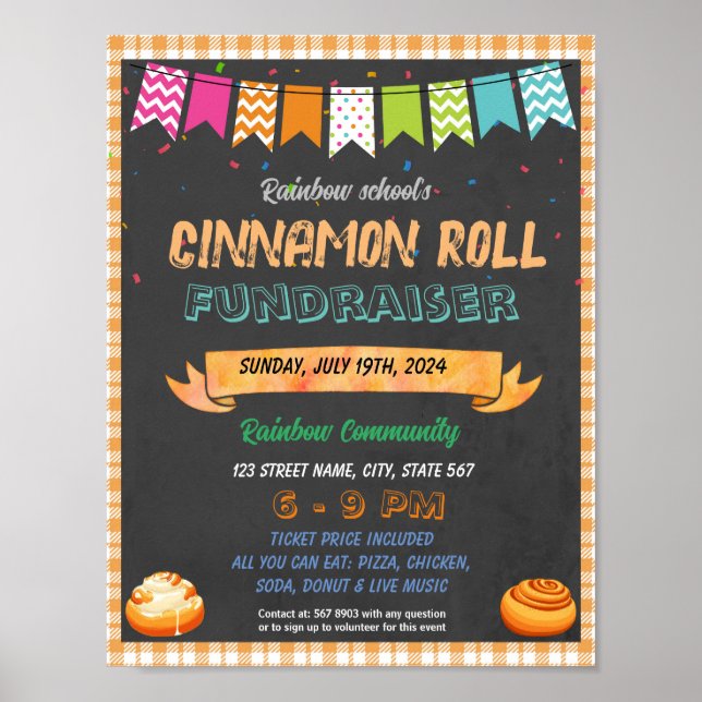Poster Modelo de evento da escola Cinnamon Roll Fundraise (Frente)