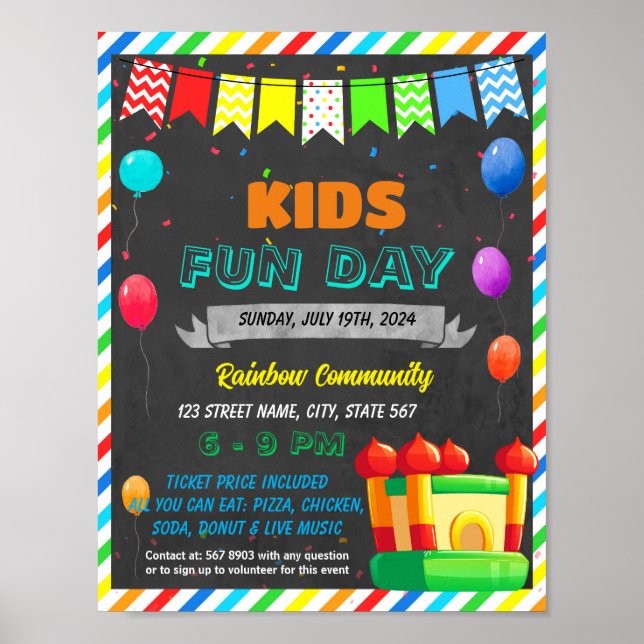 Poster Modelo de evento de dia divertido para crianças (Frente)