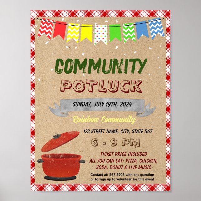 Poster Modelo de evento de potluck comunitário (Frente)
