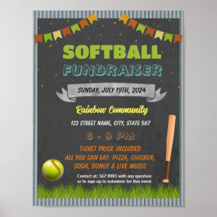 Poster Modelo de evento do Fundraiser de Softball
