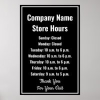 Modelo de Horário Comercial Preto e Branco