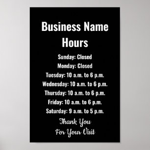 Poster Modelo de Horas de Nome Empresarial Preto e Branco