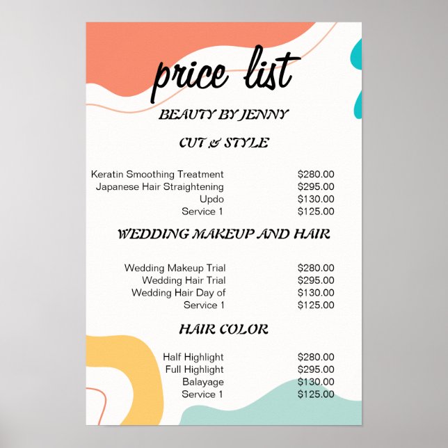 Poster Modelo de menu de serviço vibrante e mínimo (Frente)