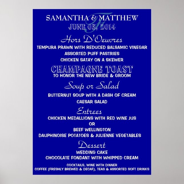 Póster Modelo de menu PERSONALIZAR Azul-marinho grande br (Frente)