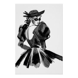 Póster Modelo de Moda de Couro Desenhado