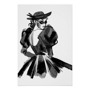 Póster Modelo de Moda de Couro Desenhado