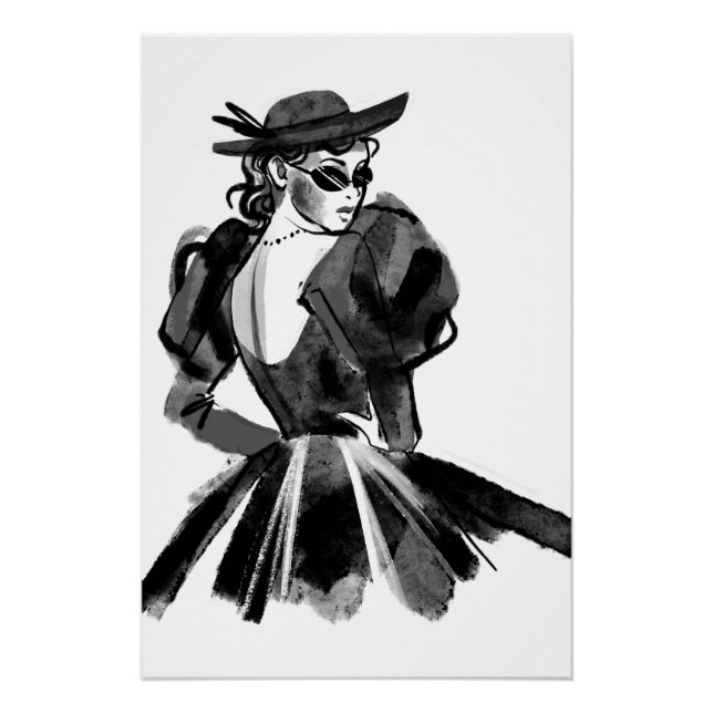 Póster Modelo de Moda de Couro Desenhado (Frente)